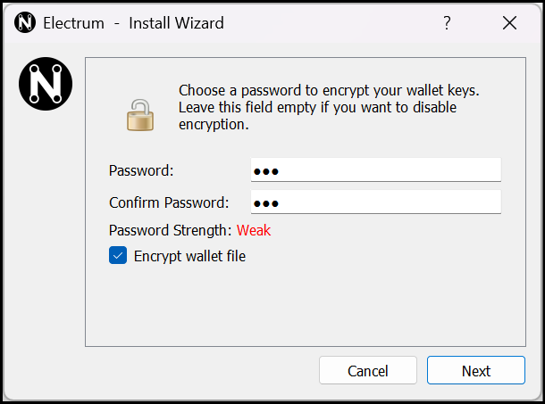 Password confirmation screen