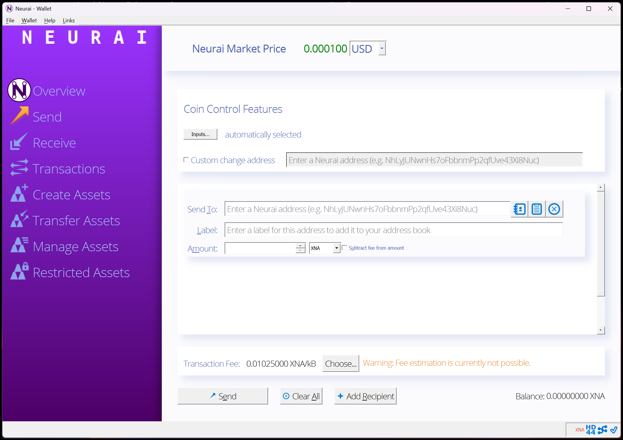 Send tab for outgoing transactions