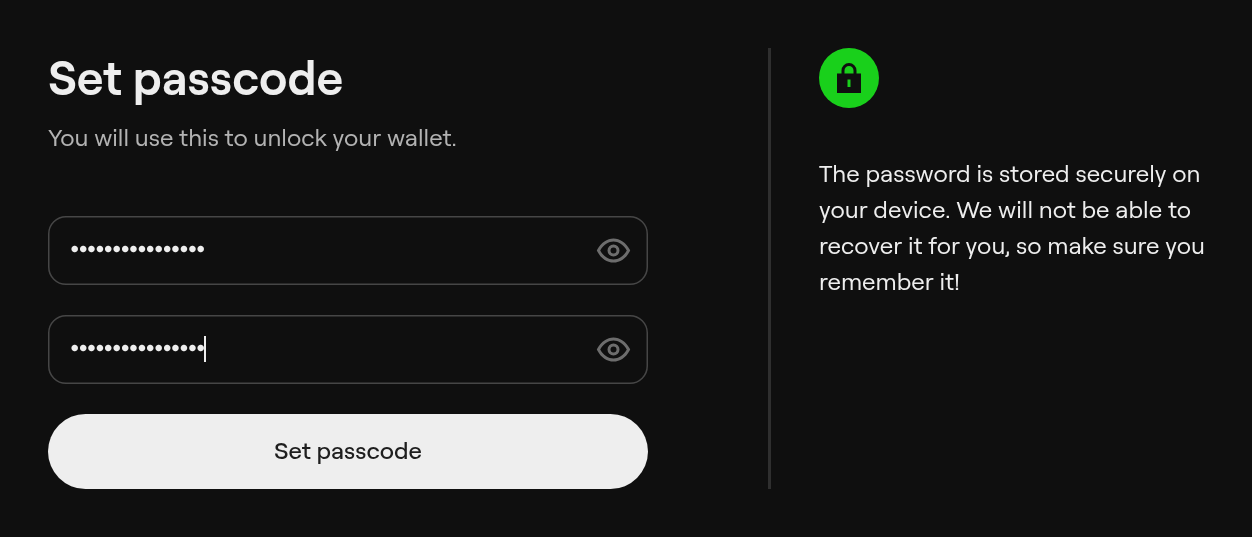 Set passcode screen